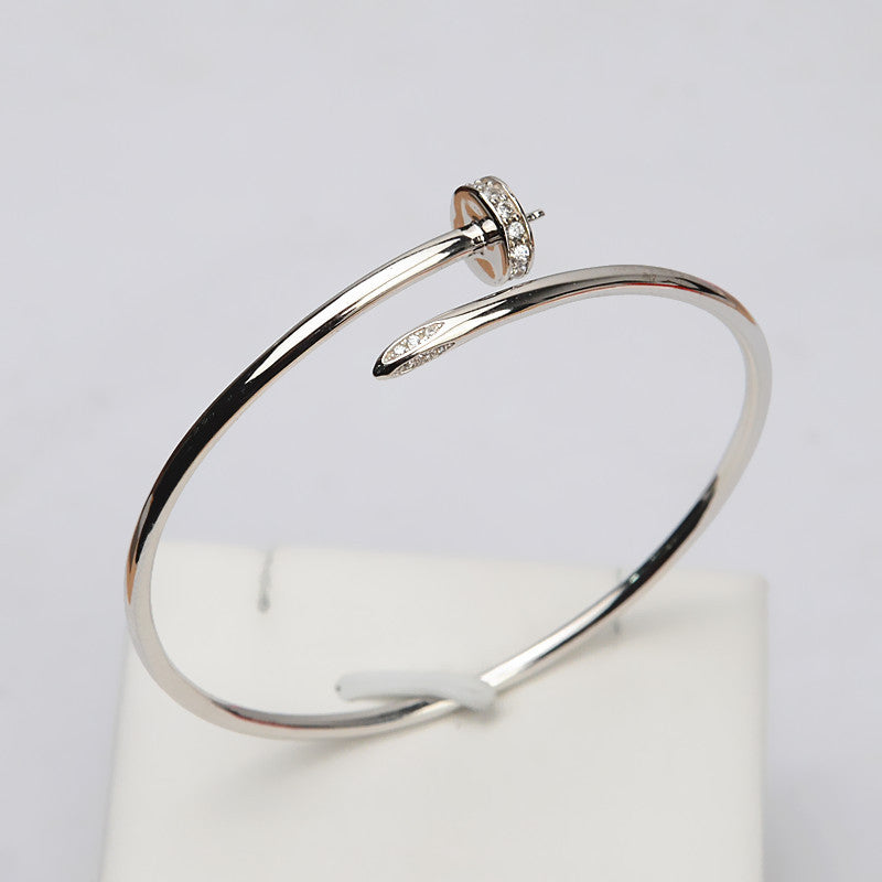 S925 Silver Solid Pearl Bangle Setting-Feliz Pearl - Feliz Pearl 