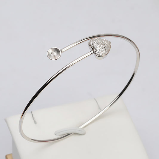 S925 Sterling Silver Lovely Heart Pearl Bangle Settings - Feliz Pearl 