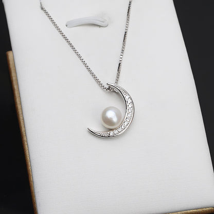 Chic Moon Pearl Pendant Setting-S925 Sterling Silver - Feliz Pearl 