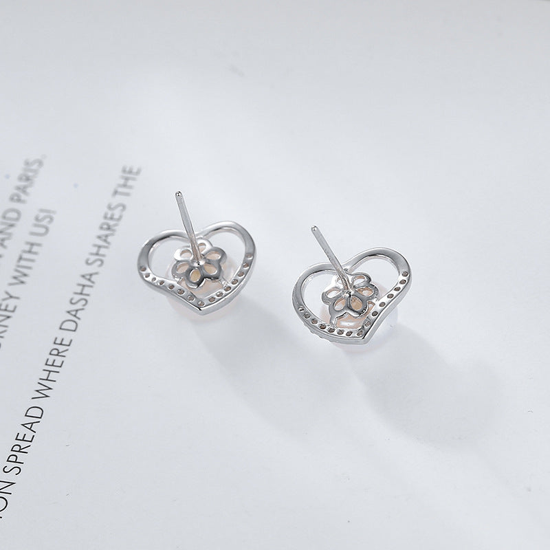 Wholesale S925 Sterling Silver Lovely Cubic Zirconia Heart Pearl Earring Mounting - Feliz Pearl 