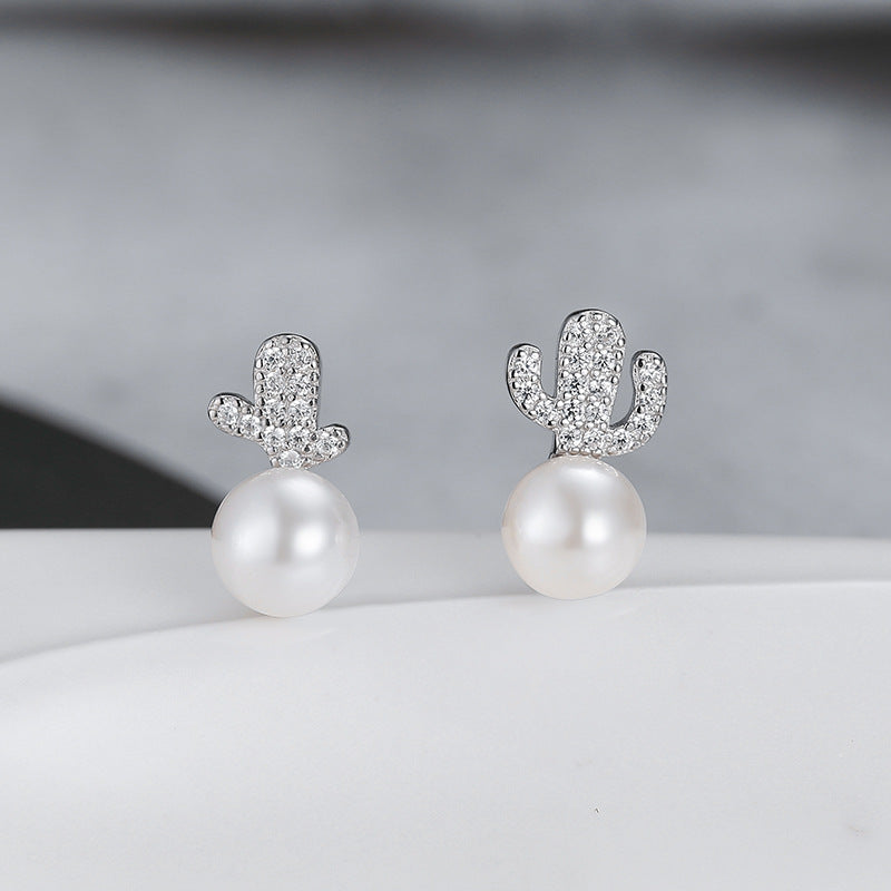 Lovely Cubic Zirconia Cactus Earring Setting-S925 Sterling Silver - Feliz Pearl 