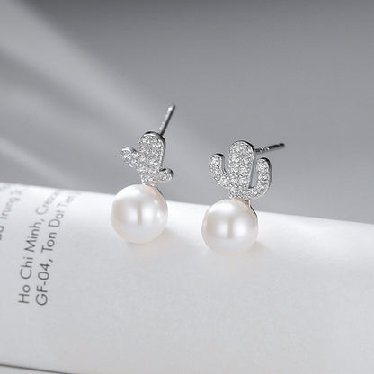 Lovely Cubic Zirconia Cactus Earring Setting-S925 Sterling Silver - Feliz Pearl 