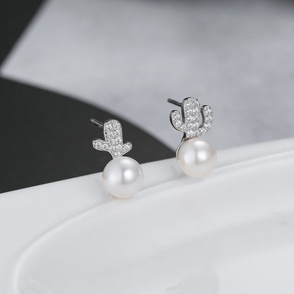 Lovely Cubic Zirconia Cactus Earring Setting-S925 Sterling Silver - Feliz Pearl 