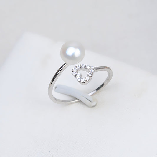 Silver Cubic Zirconia Heart Desig Pearl Ring Mounting-Feliz Pearl - Feliz Pearl 