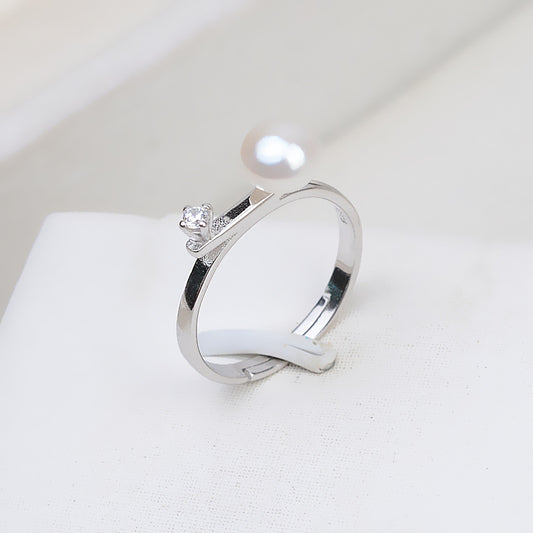 Cubic Zirconia S925 Sterling Silver Balance Beam Pearl Ring Setting - Feliz Pearl 