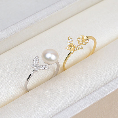 Lovely Cubic Zirconia Butterfly Pearl Ring Setting-S925 Sterling Silver - Feliz Pearl 