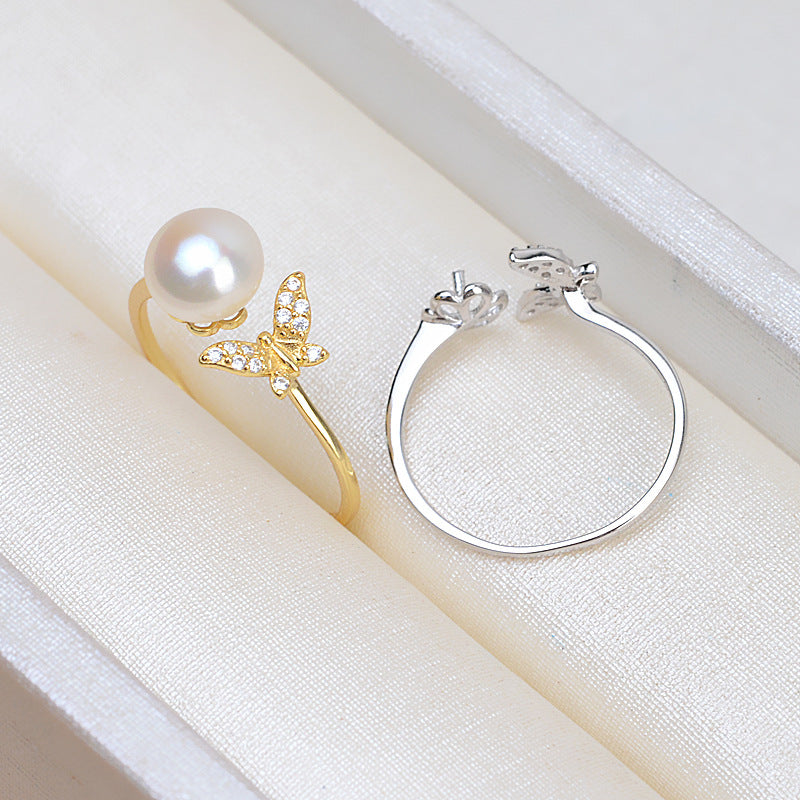 Lovely Cubic Zirconia Butterfly Pearl Ring Setting-S925 Sterling Silver - Feliz Pearl 