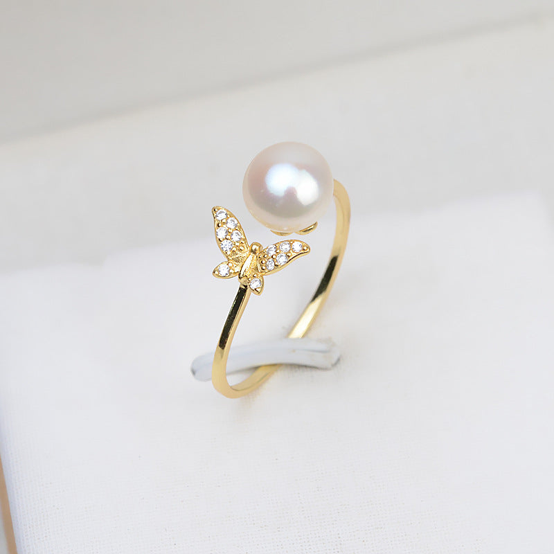 Lovely Cubic Zirconia Butterfly Pearl Ring Setting-S925 Sterling Silver - Feliz Pearl 