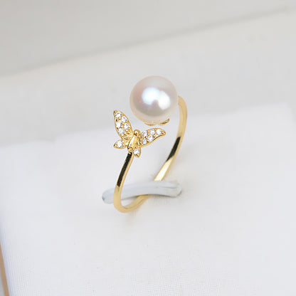 Lovely Cubic Zirconia Butterfly Pearl Ring Setting-S925 Sterling Silver - Feliz Pearl 