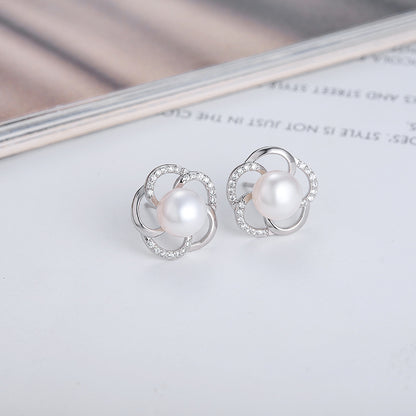 Wholesale S925 Sterling Silver Flower Shape Stud Earring Pearl Jewelry Mounting - Feliz Pearl 