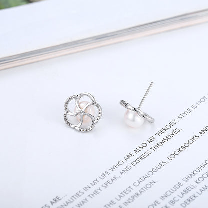 Wholesale S925 Sterling Silver Flower Shape Stud Earring Pearl Jewelry Mounting - Feliz Pearl 