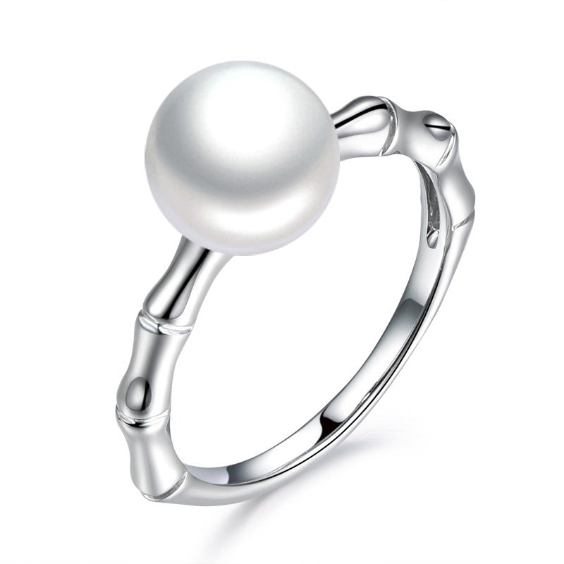 S925 Sterling Silver Bamboo Design Pearl Ring Setting - Feliz Pearl 