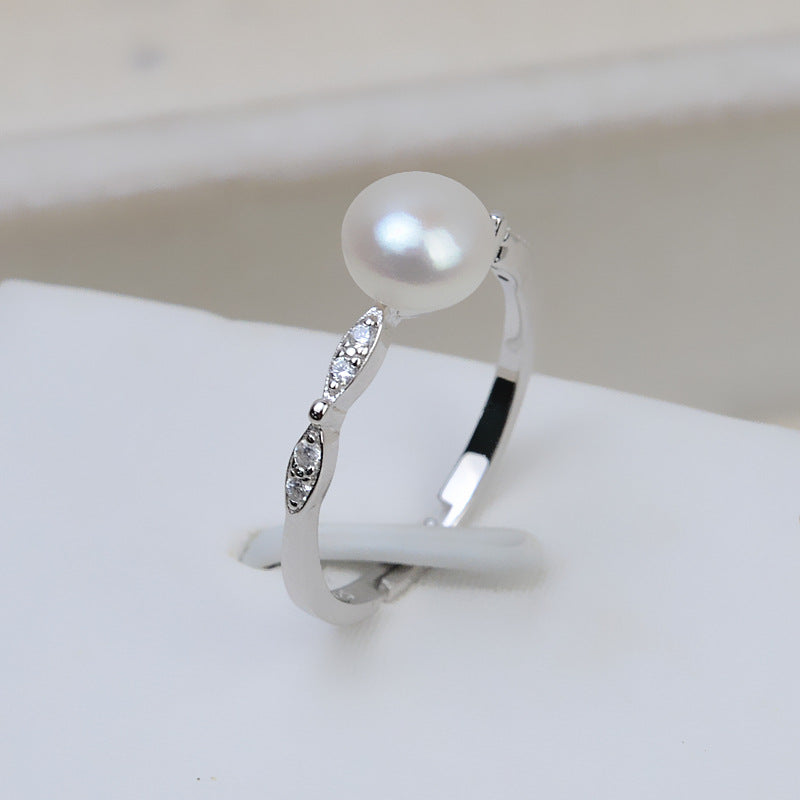 S925 Sterling Silver Pearl Ring Cubic Zirconia Ring Mounting - Feliz Pearl 