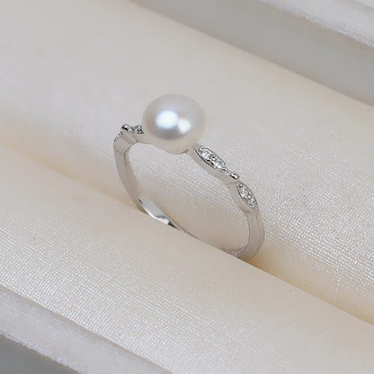 S925 Sterling Silver Pearl Ring Cubic Zirconia Ring Mounting - Feliz Pearl 