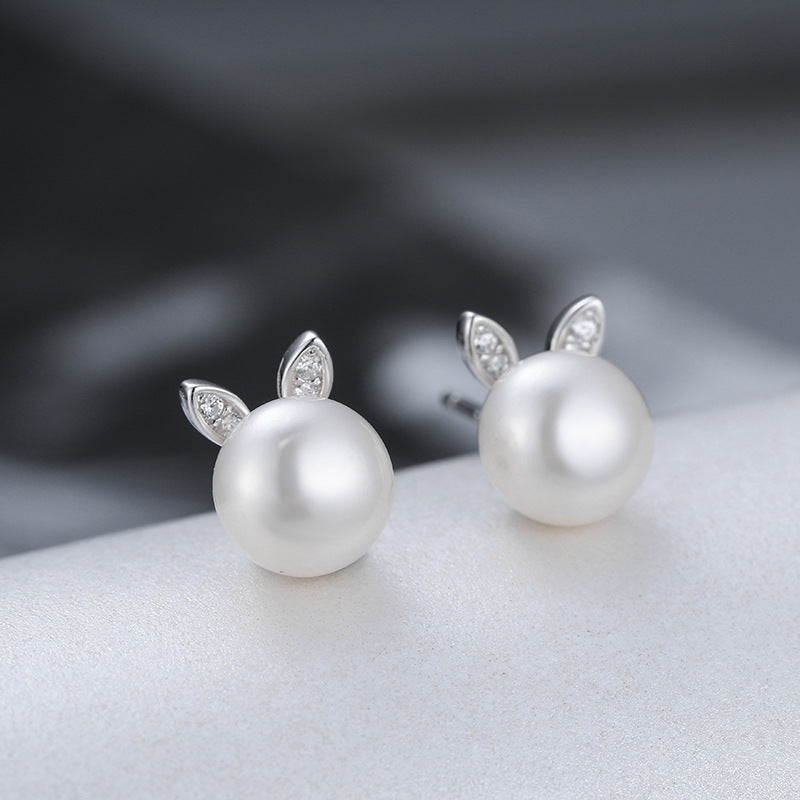 Cubic Zirconia Cute Rabbit Ear Pearl Earring Settings - Feliz Pearl 