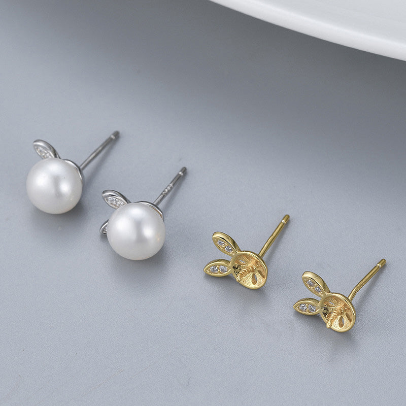 Cubic Zirconia Cute Rabbit Ear Pearl Earring Settings - Feliz Pearl 