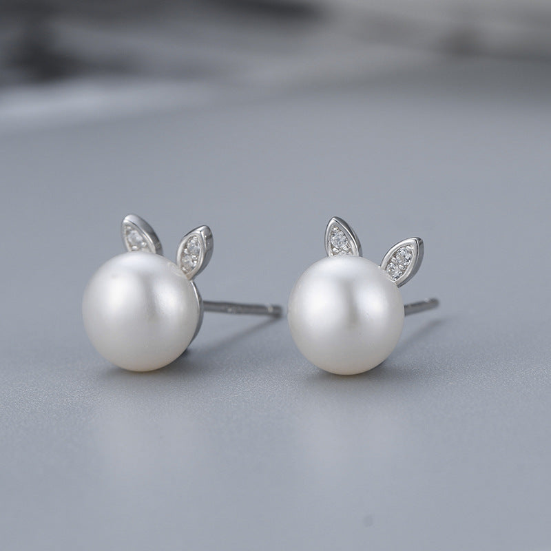 Cubic Zirconia Cute Rabbit Ear Pearl Earring Settings - Feliz Pearl 