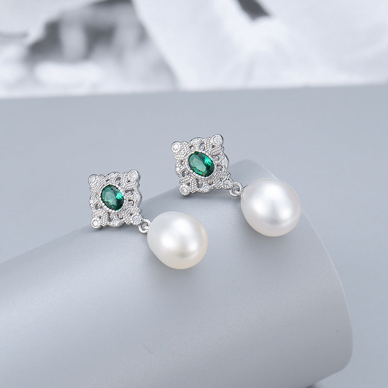 Elegant Green Cubic Zirconia Pearl Earring Setting-Feliz Pearl - Feliz Pearl 