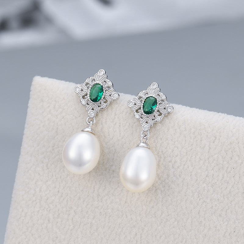 Elegant Green Cubic Zirconia Pearl Earring Setting-Feliz Pearl - Feliz Pearl 