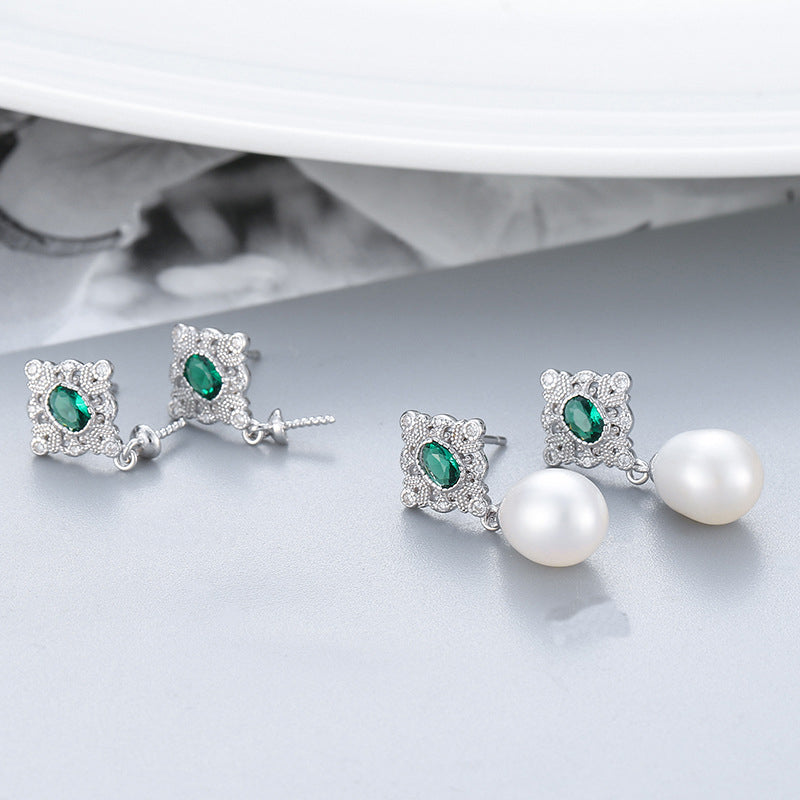 Elegant Green Cubic Zirconia Pearl Earring Setting-Feliz Pearl - Feliz Pearl 