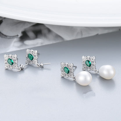 Elegant Green Cubic Zirconia Pearl Earring Setting-Feliz Pearl - Feliz Pearl 