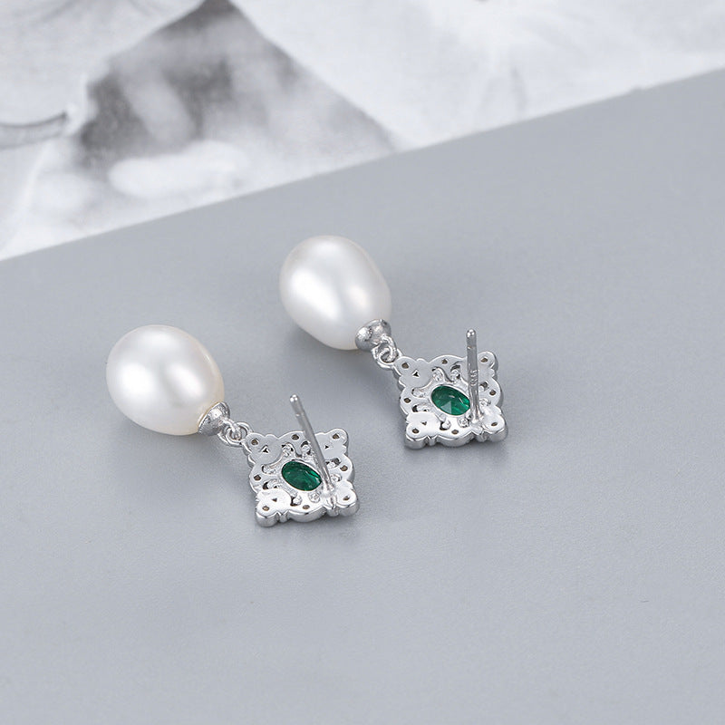 Elegant Green Cubic Zirconia Pearl Earring Setting-Feliz Pearl - Feliz Pearl 