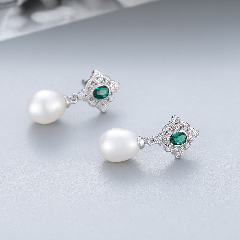 Elegant Green Cubic Zirconia Pearl Earring Setting-Feliz Pearl - Feliz Pearl 