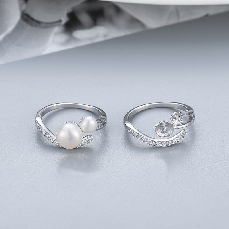 S925 Sterling Silver Double Pearls Ring Setting-Feliz Pearl - Feliz Pearl 