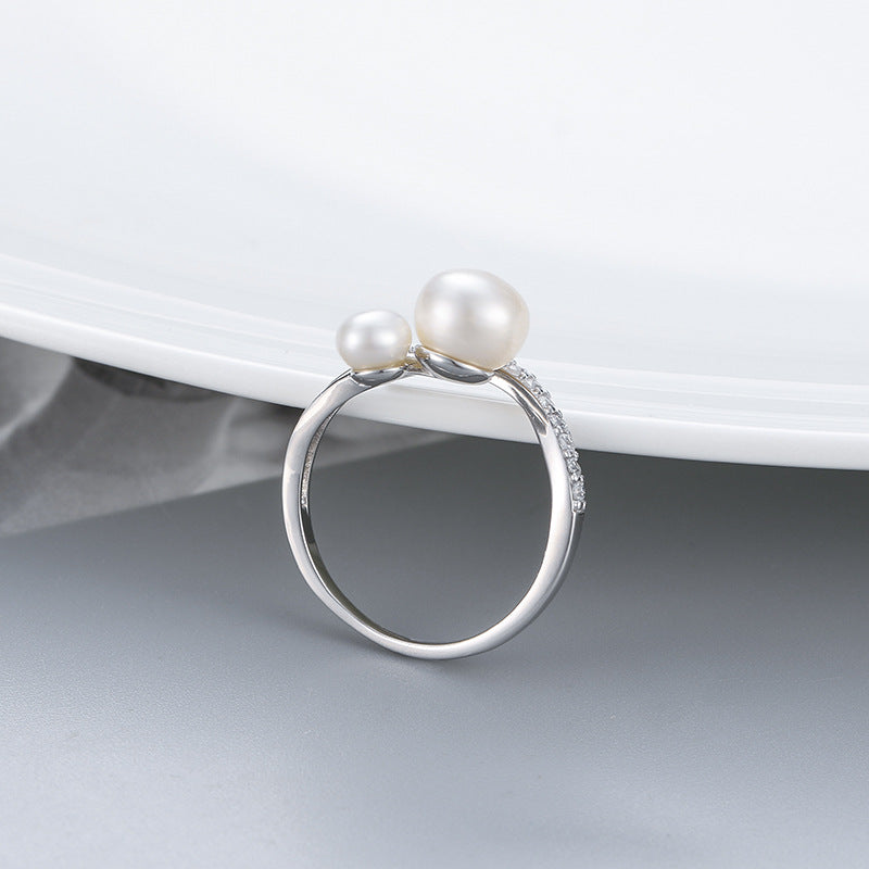 S925 Sterling Silver Double Pearls Ring Setting-Feliz Pearl - Feliz Pearl 