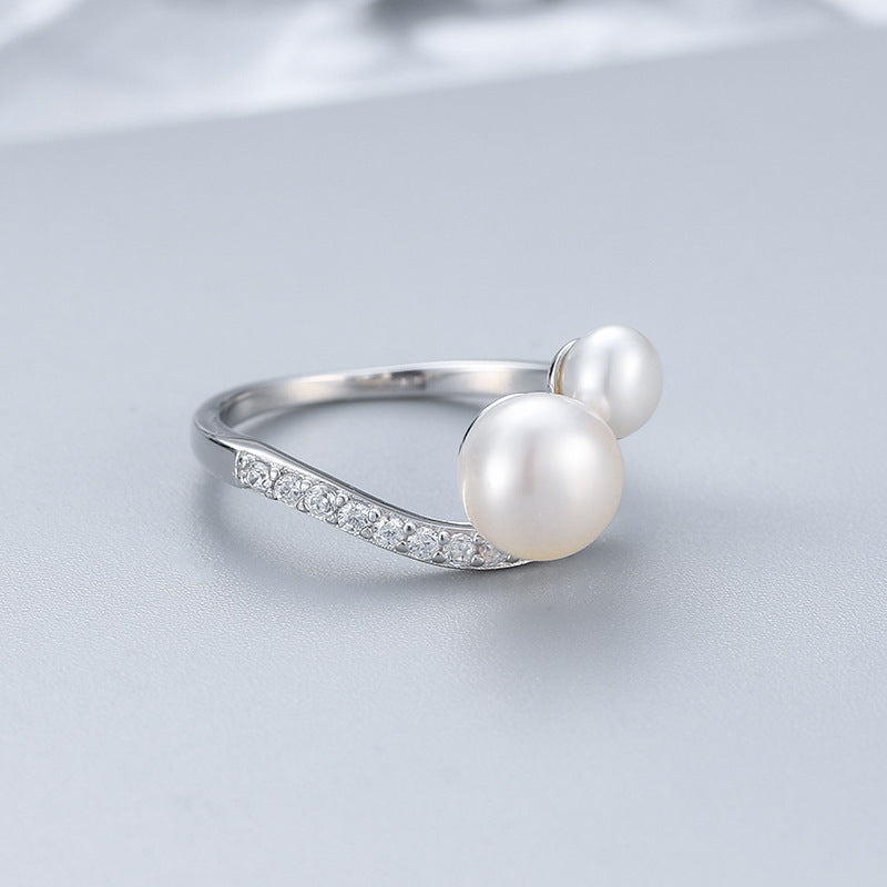 S925 Sterling Silver Double Pearls Ring Setting-Feliz Pearl - Feliz Pearl 