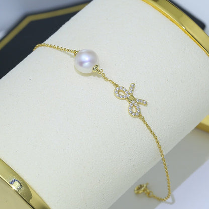 Cubic Zirconia Bow Tie Pearl Bracelet Settings - Feliz Pearl 