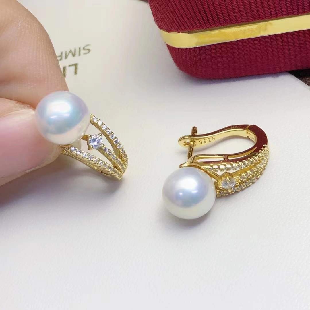 CZ Huggie Pearl Earring Setting-Fine Jewelry DIY Setting - Feliz Pearl 