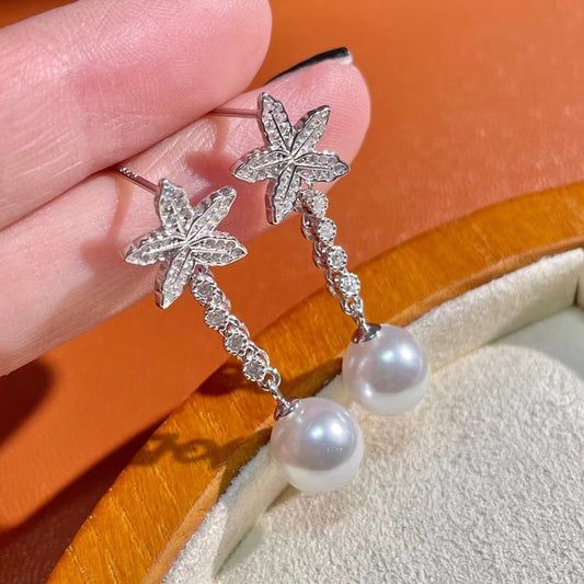 Maple Leaf Pearl Earring Settings-Silver Pearl Jewelry DIY - Feliz Pearl 