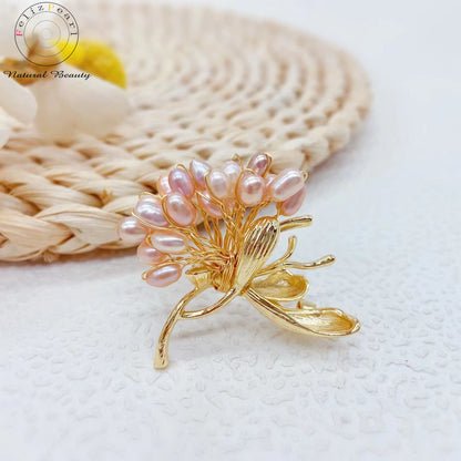 Blossom. Gold Plated Pearl Brooche - Feliz Pearl 