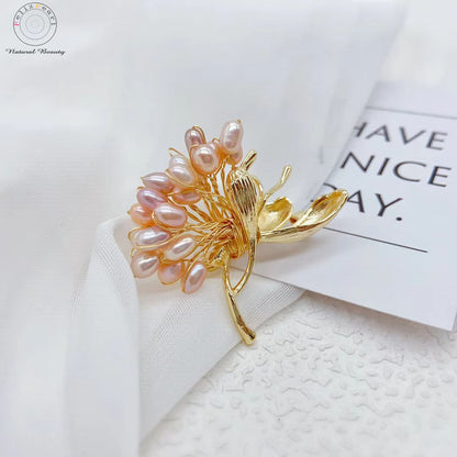 Blossom. Gold Plated Pearl Brooche - Feliz Pearl 