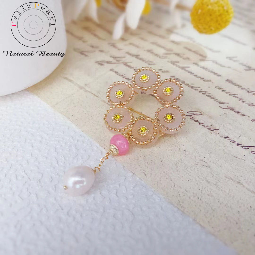 Princess. Pink Crystal Pearl Brooch - Feliz Pearl 