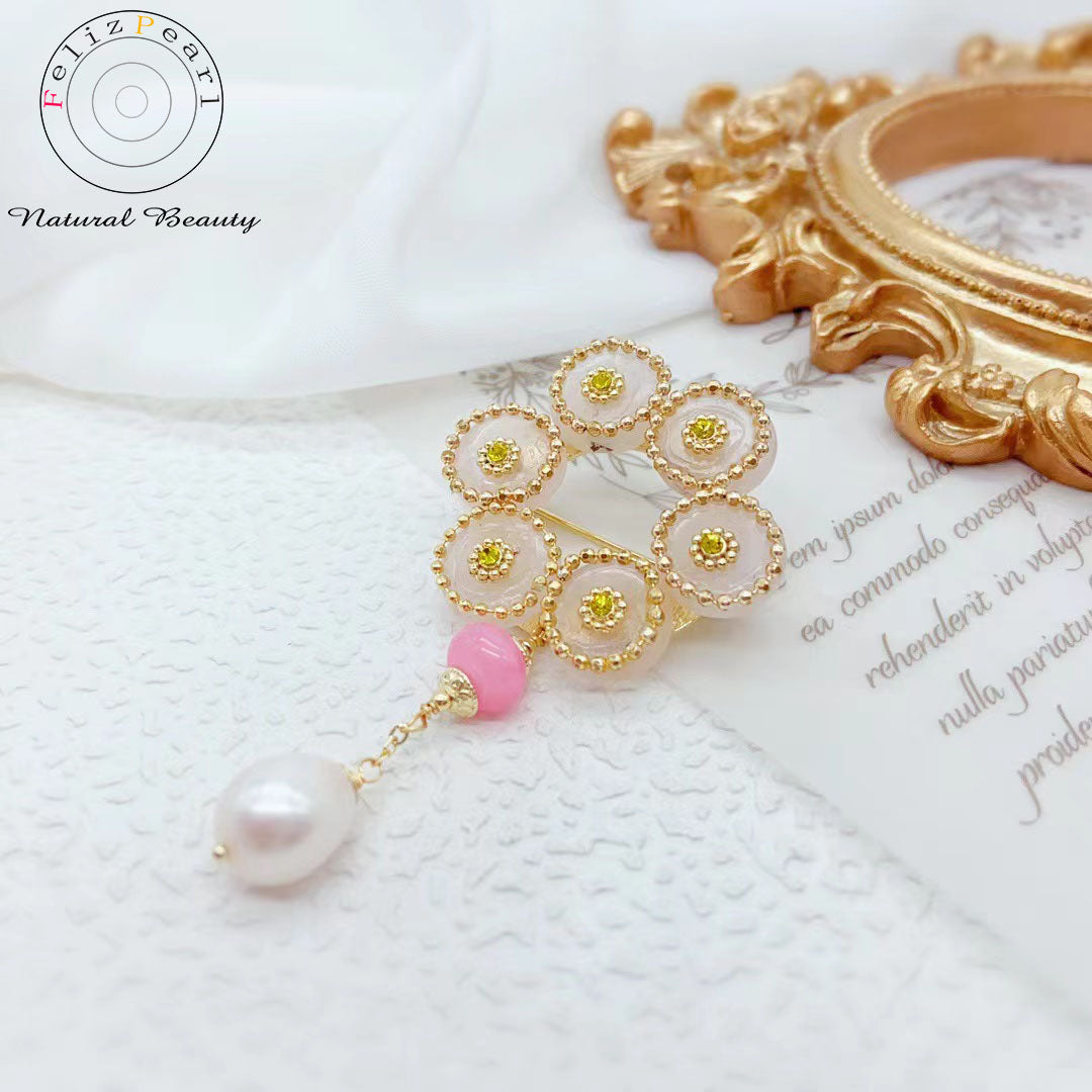 Princess. Pink Crystal Pearl Brooch - Feliz Pearl 