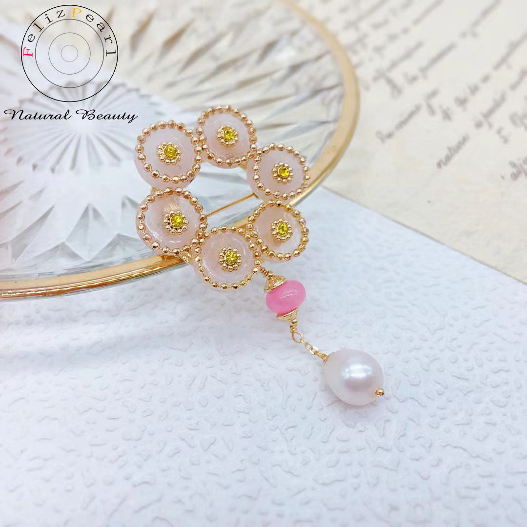 Princess. Pink Crystal Pearl Brooch - Feliz Pearl 