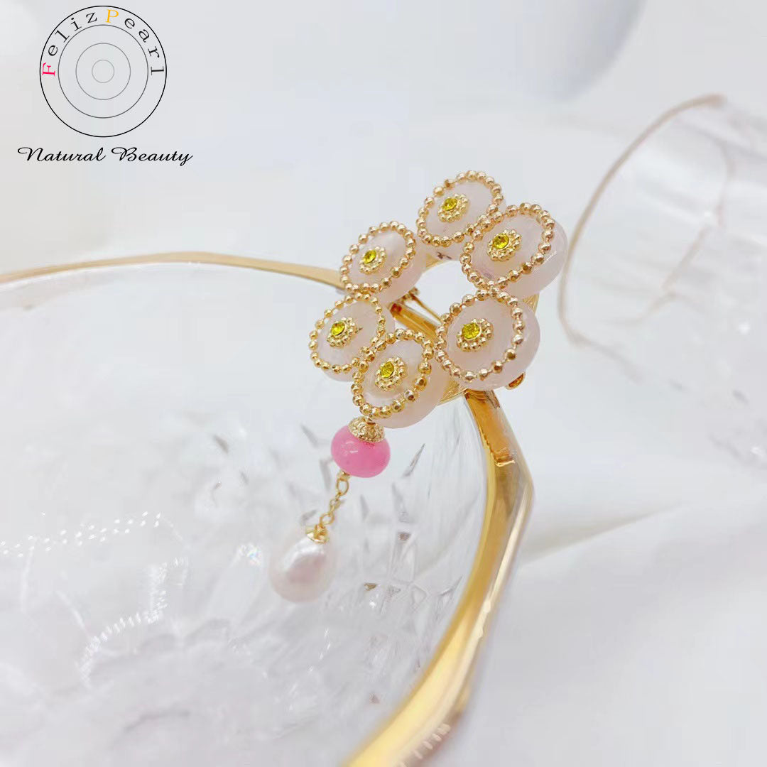 Princess. Pink Crystal Pearl Brooch - Feliz Pearl 