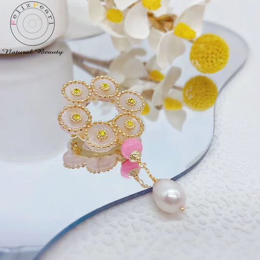 Princess. Pink Crystal Pearl Brooch - Feliz Pearl 