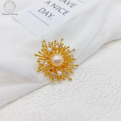 Cubic Zirconia Dandelion. Copper Pearl Brooch Gift - Feliz Pearl 