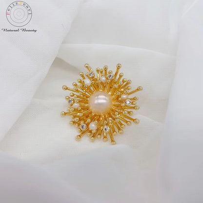 Cubic Zirconia Dandelion. Copper Pearl Brooch Gift - Feliz Pearl 