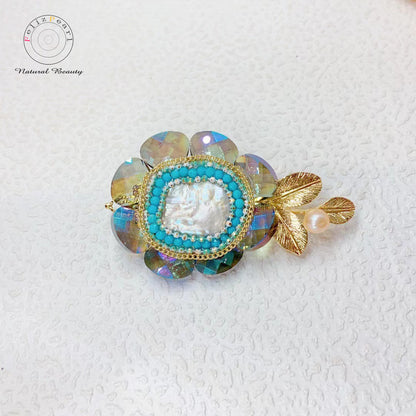 Treatment Turquoise Baroque Pearl Brooch - Feliz Pearl 