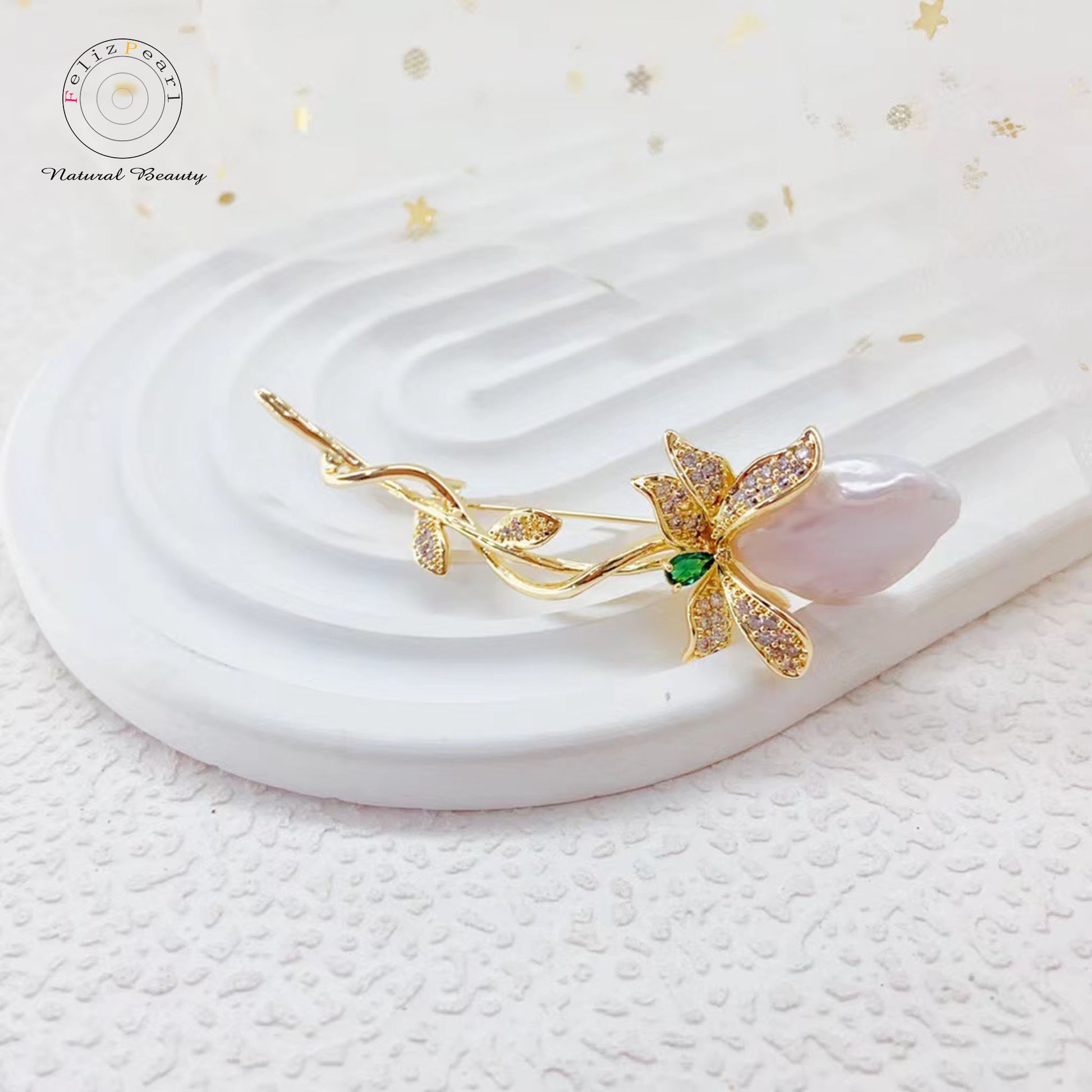 Wholesale Tulip Baroque Pearl Copper Brooch - Feliz Pearl 