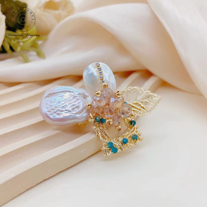 Flower Secret. Handmade Crystal Brooch Pearl Jewelry - Feliz Pearl 