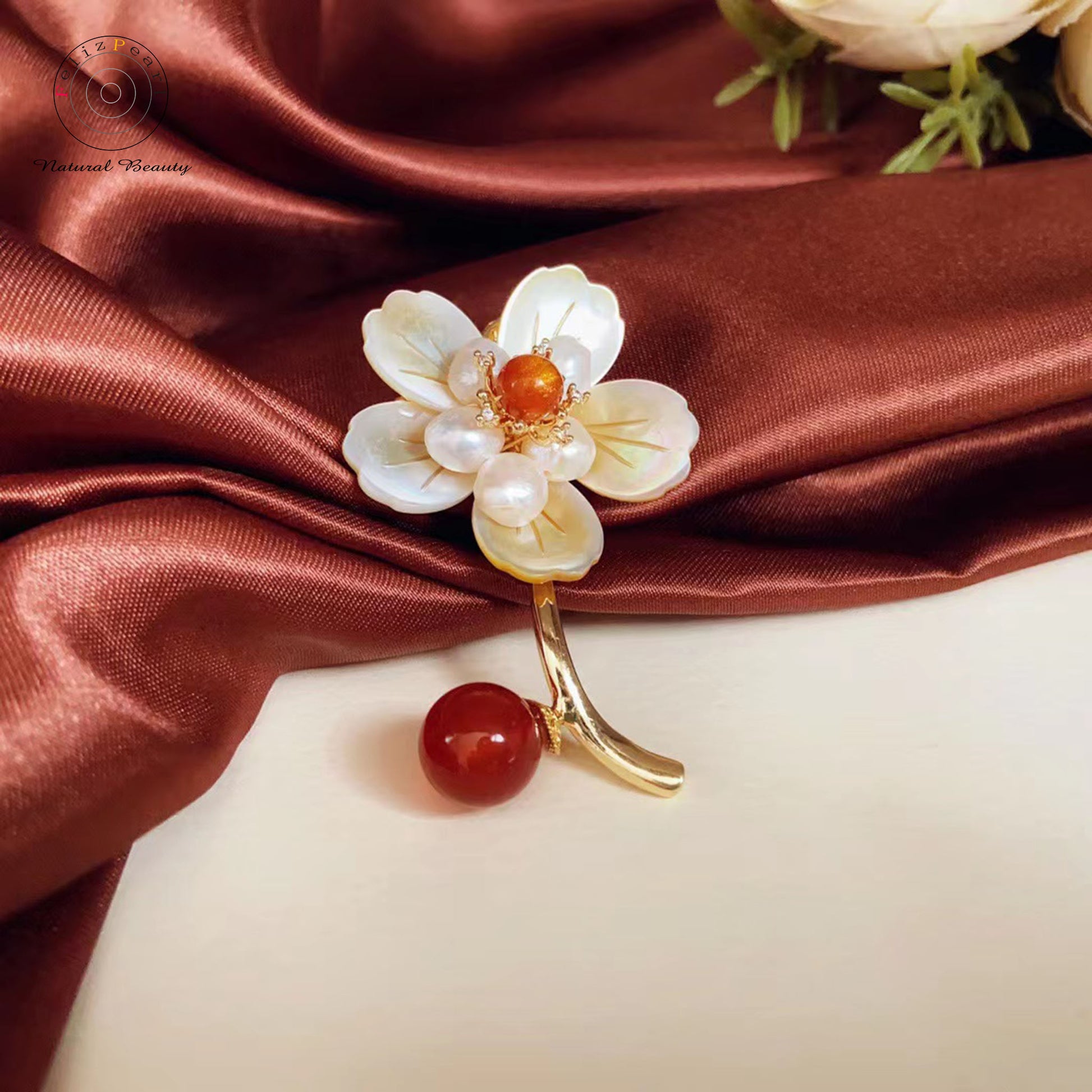 Wholesale Handmade Baroque Pearl Agate Brooch - Feliz Pearl 