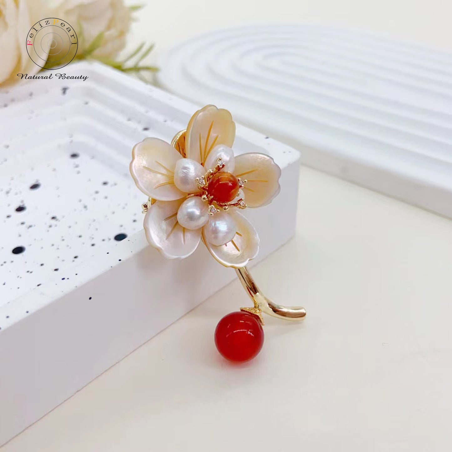 Wholesale Handmade Baroque Pearl Agate Brooch - Feliz Pearl 