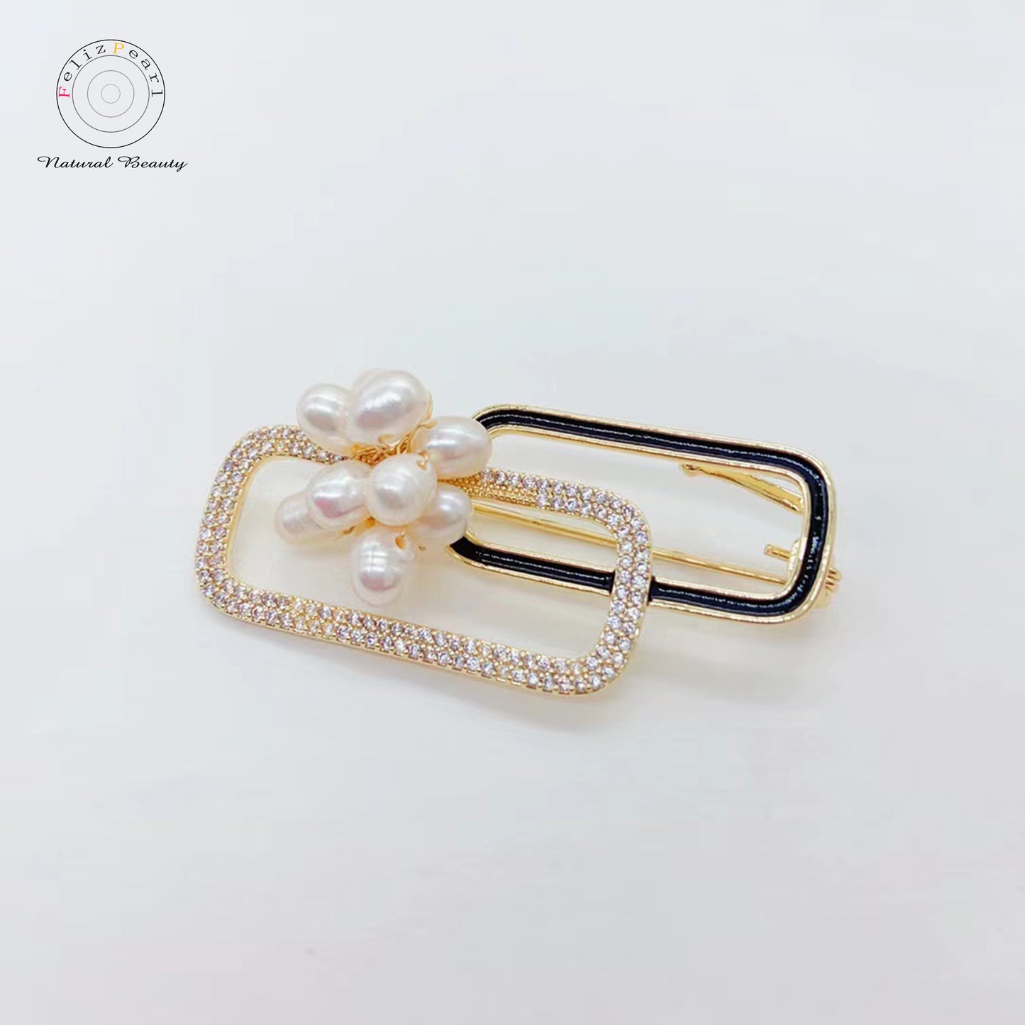 Galaxy Dream. Cubic Zirconia Paper Clip Pearl Brooch - Feliz Pearl 