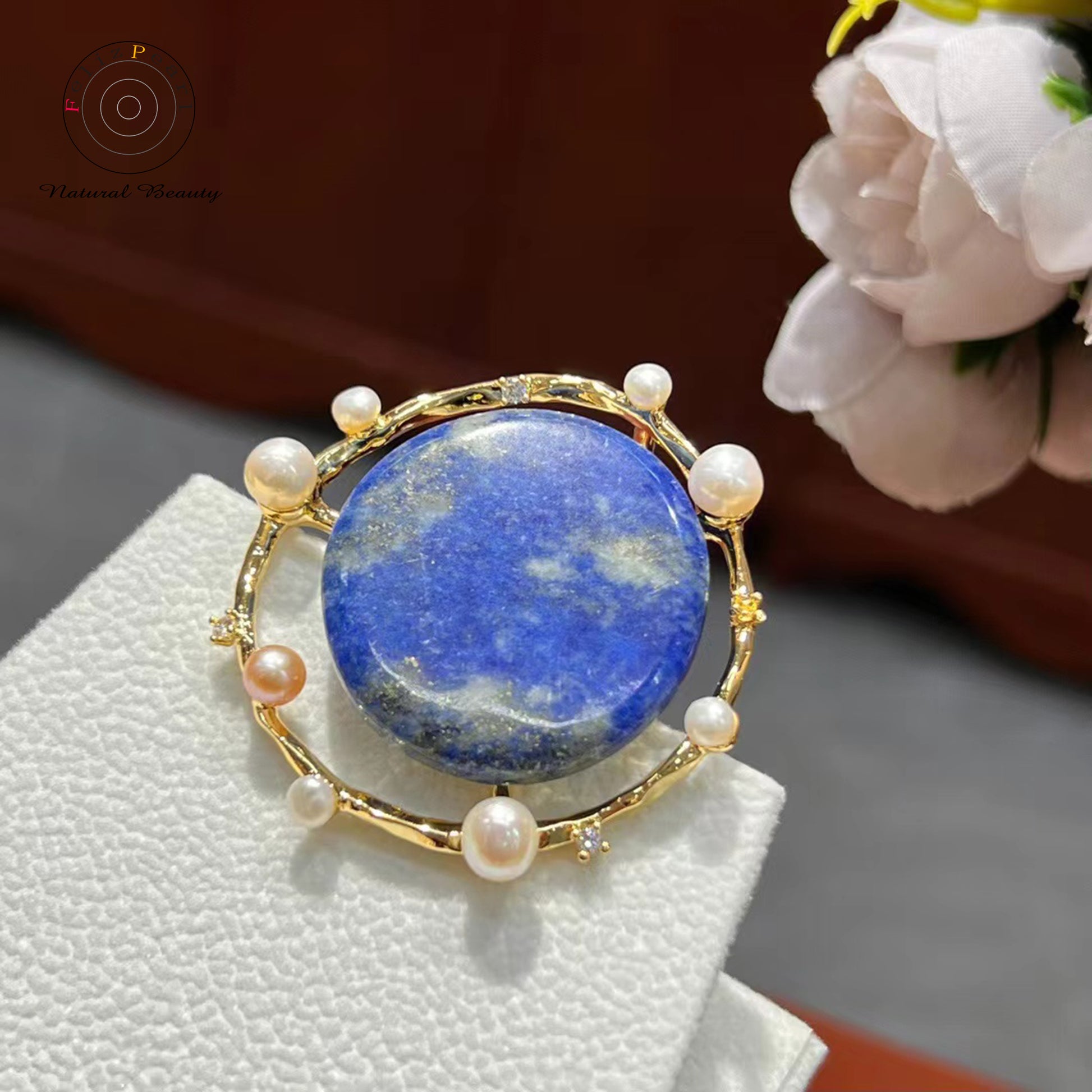 Ocean world. Blue Lazurite Pearl Brooch - Feliz Pearl 