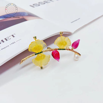 Ginkgo & Rose Pearl Brooch - Feliz Pearl 